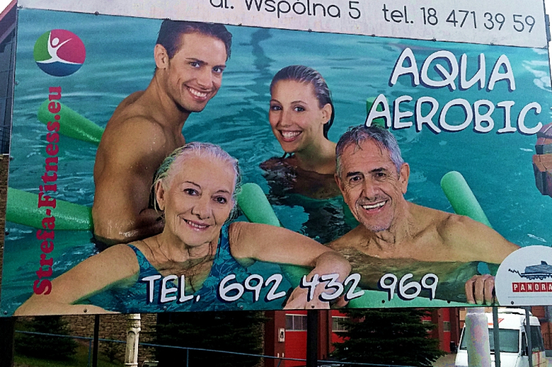 Nowy szyld Aqua Aerobic - wymina grafiki reklamowej Krynica-Zdrój