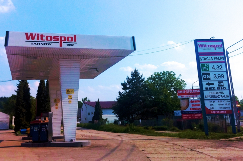 Otok dachu oraz pylon stacji Paliw Witospol - realizacja Agencja Reklamowa Gemini Group