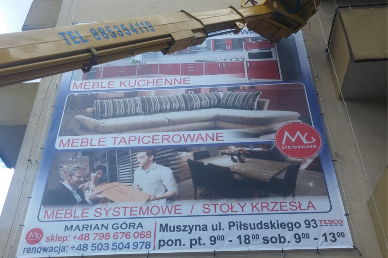 Siatka mesh - reklamy wielkoformatowe produkcji Gemini Group Krynica-Zdrój